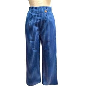 Misguided Tailored Pants Crossover Fly Blue/white Pinstripe Size 2P
